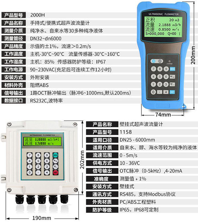 時(shí)差法超聲波流量計(jì)技術(shù)參數(shù)對(duì)照表