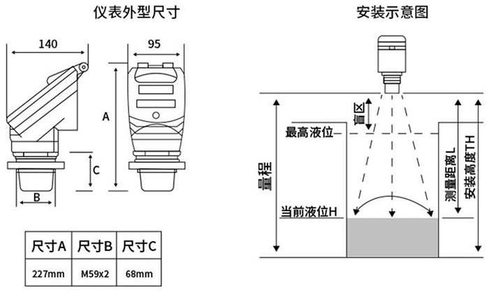 鹽酸超聲波液位計(jì)外形尺寸圖