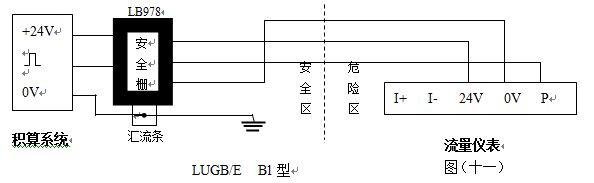 防爆電池供電渦街流量計(jì)三線制脈沖輸出型接線圖